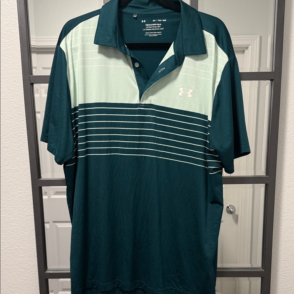 Under Armour Men's Teal and Light Green Polo Shirt